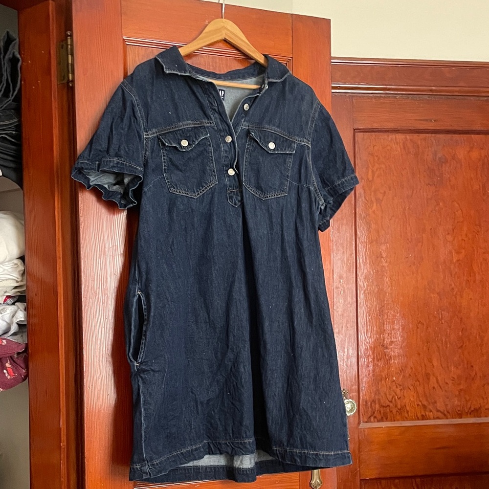 Dark Denim Short-Sleeve Shirt Dress - Women's